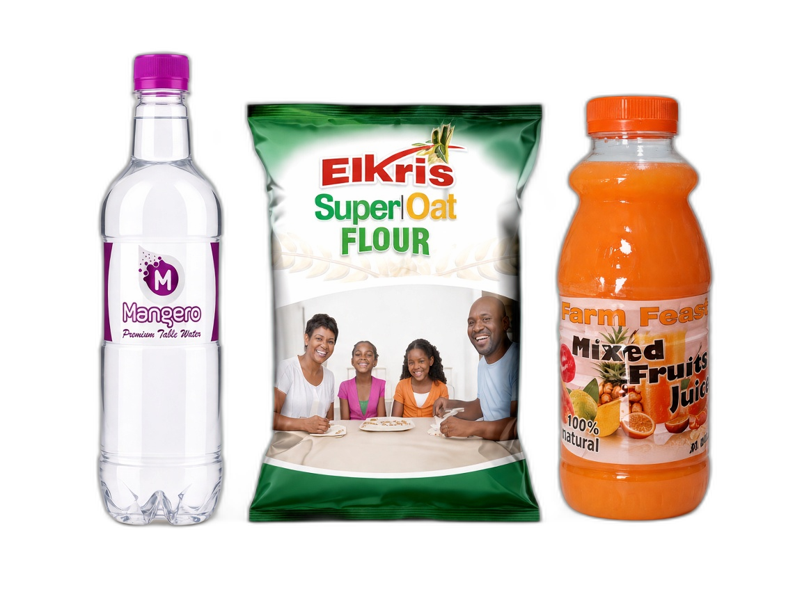 Mangero Water, Elkris Super-Oat Flour and Farm Feast Juice